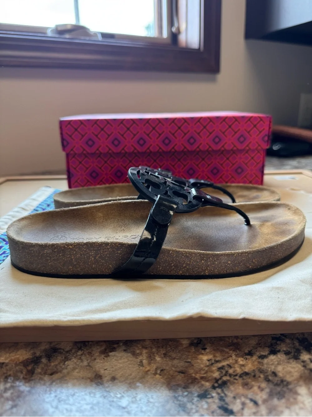 Tory Burch Black Patent Miller Cloud Sandals